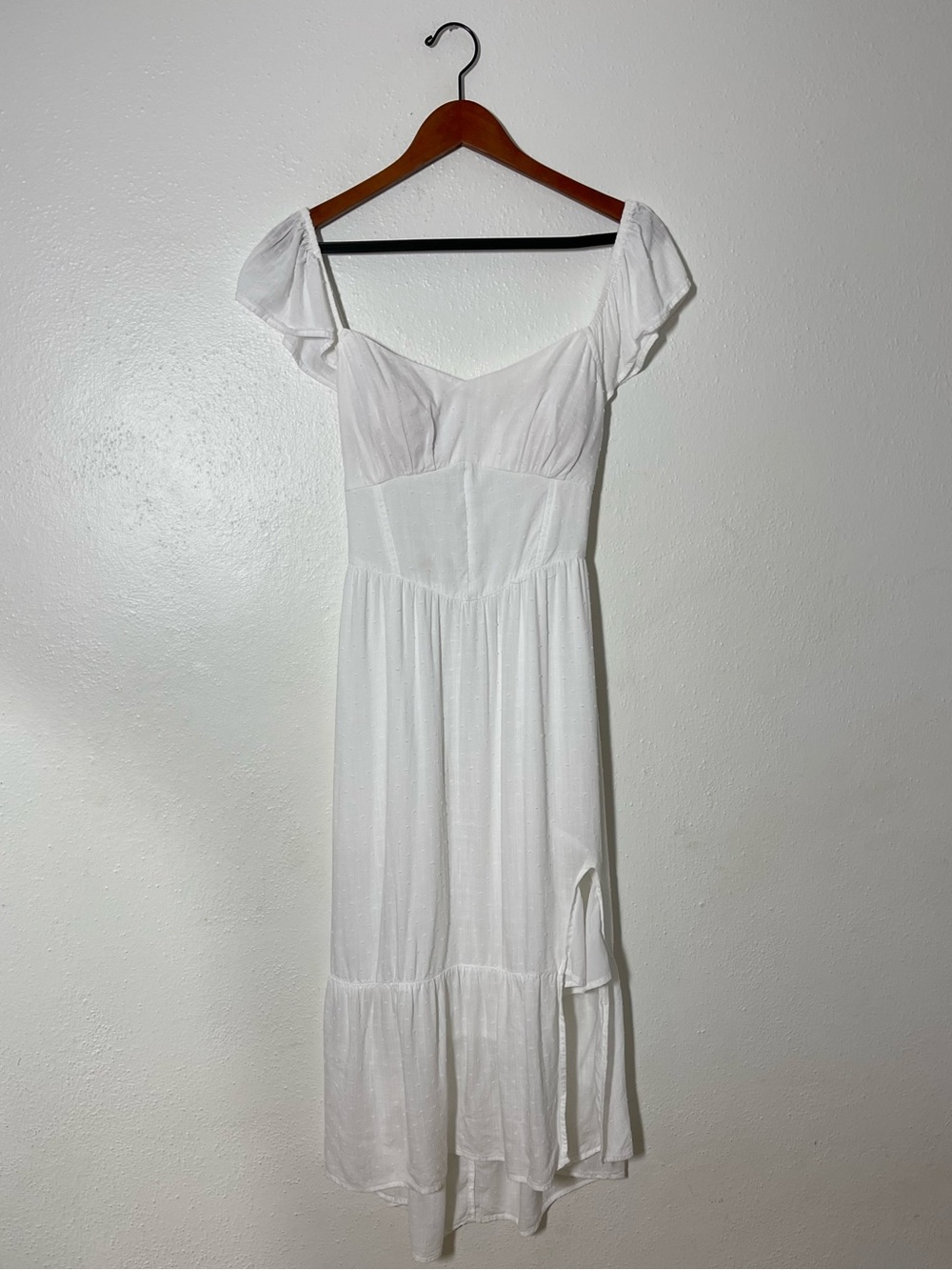 Hollister White Puff-Sleeve Midi Dress